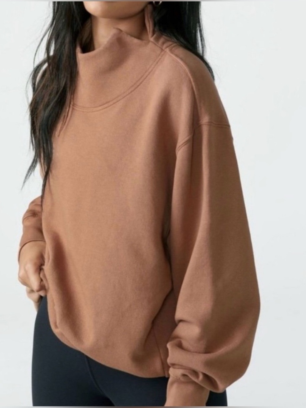 Joah Brown Oversized Turtleneck Sweatshirt Terracotta Brown One Size